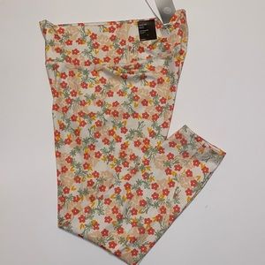 XL adidas 7/8 High Rise Tights womens FLORAL cream pink NWT $60